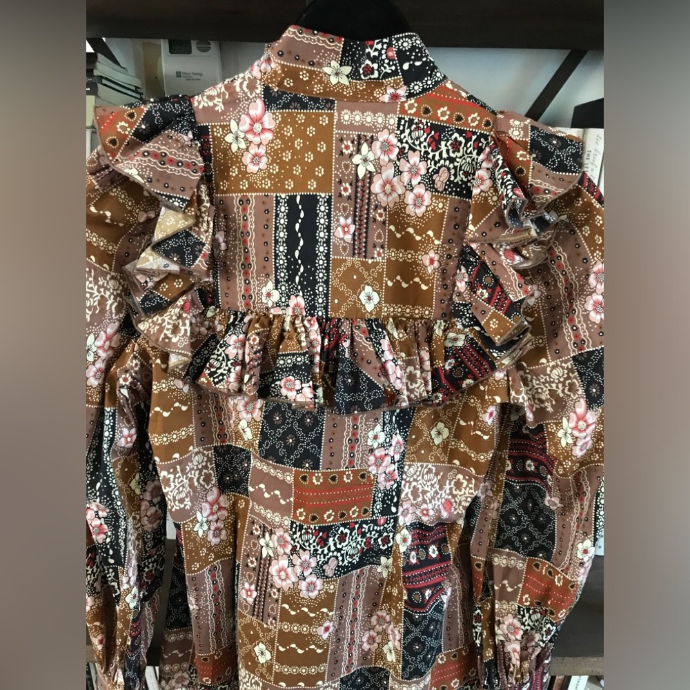 NWT Selkie The Elizabeth Blouse in Brown Pink and Black Patchouli Pattern Size S - Picture 12 of 16